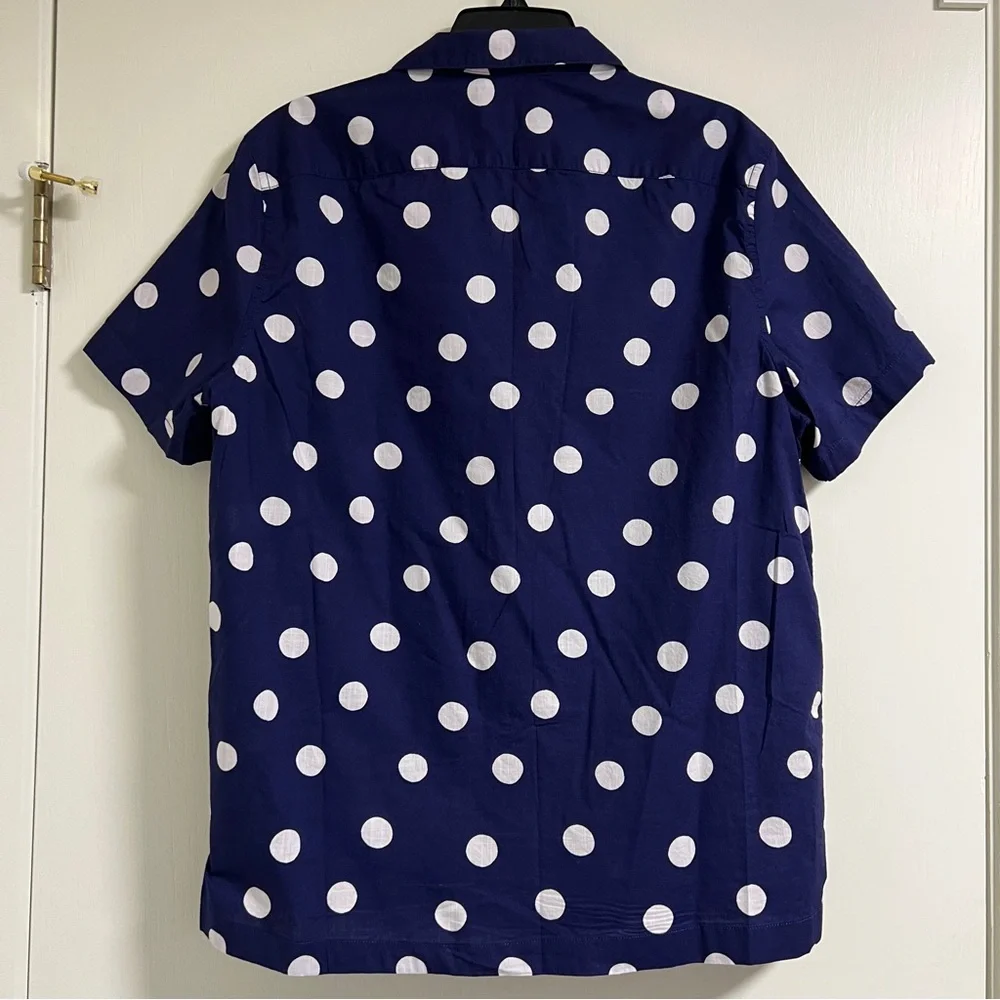 J.CREW Mens Short-sleeve Slub cotton camp collar shirt in Blue Polka Dot, Medium - Picture 6 of 12